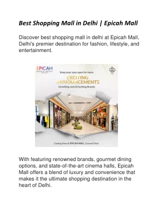 Best Shopping Mall in Delhi | Epicah Mall