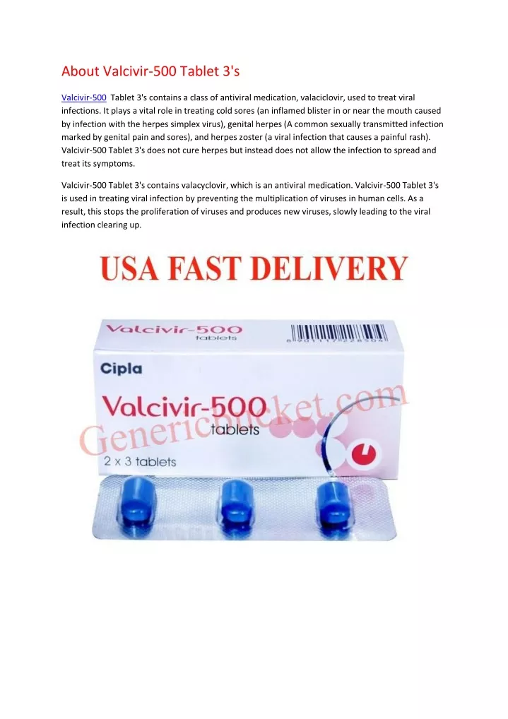 about valcivir 500 tablet 3 s