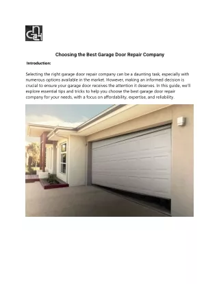 Choosing the Best Garage Door Repair Company