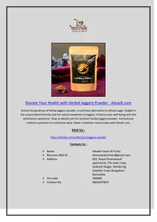 Elevate Your Health with Herbal Jaggery Powder - AdvaiK.com