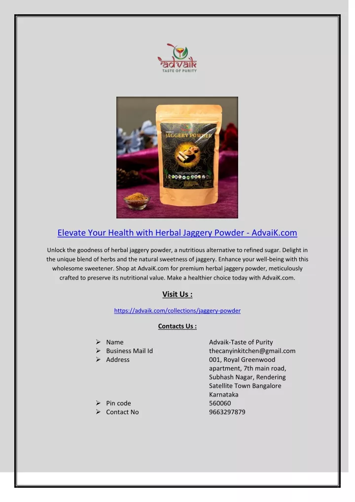 elevate your health with herbal jaggery powder