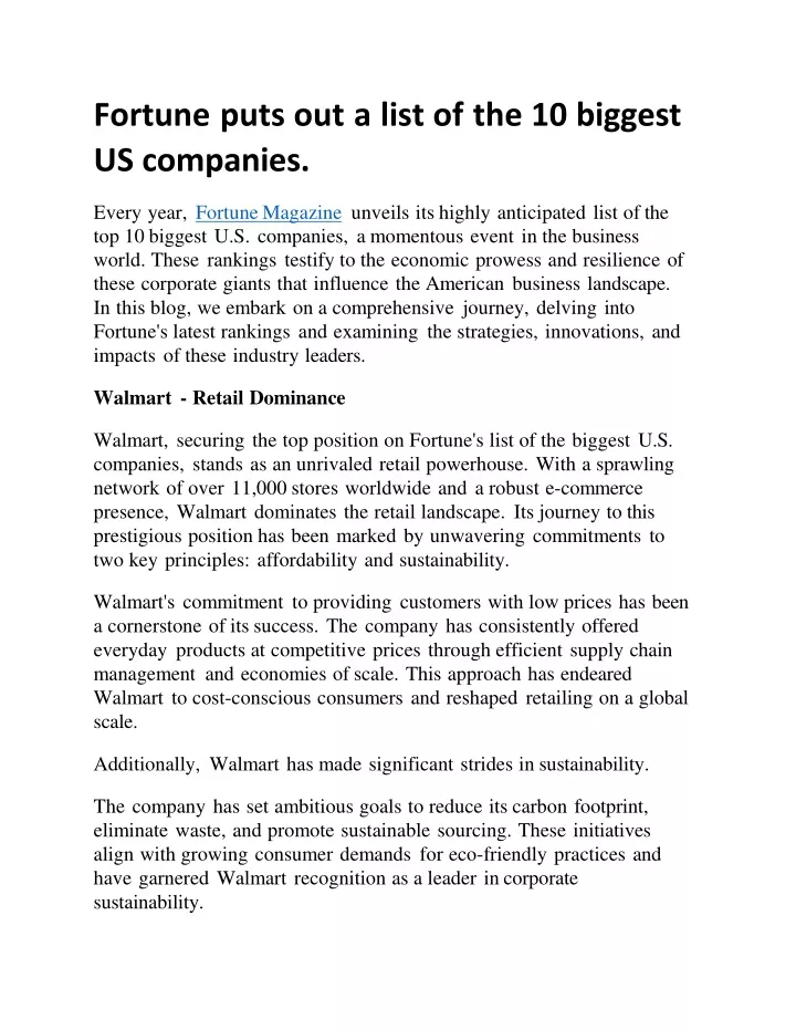 fortune puts out a list of the 10 biggest us companies