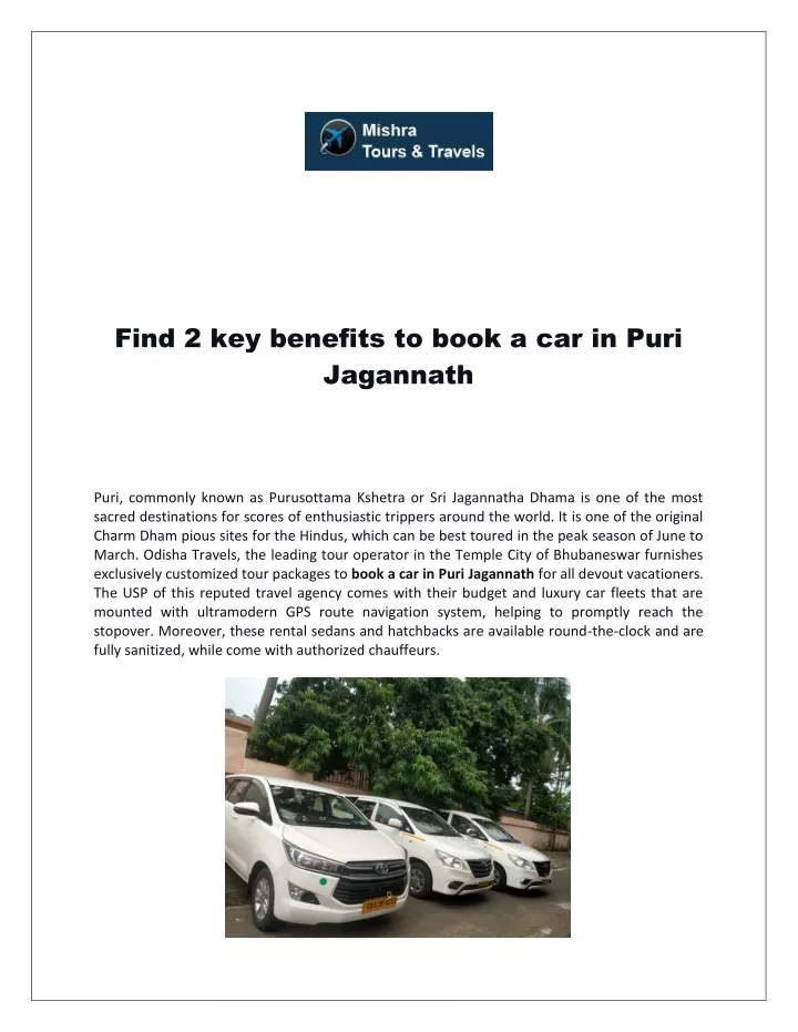 find 2 key benefits to book a car in puri