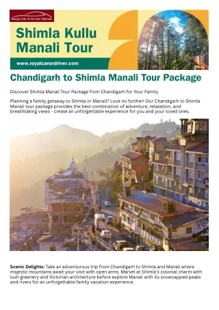 Shimla Manali Tour Package from Chandigarh