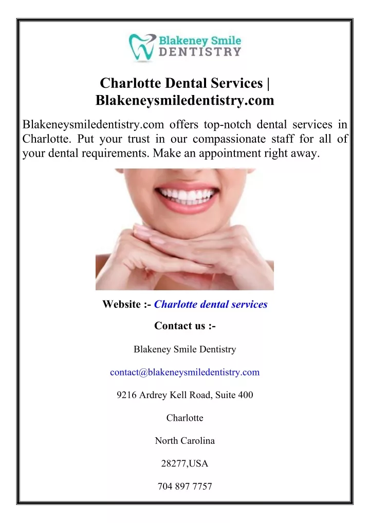 charlotte dental services blakeneysmiledentistry