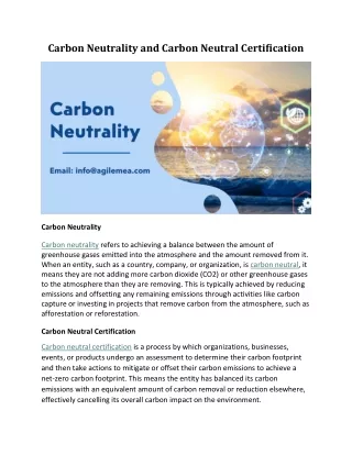 Carbon Neutrality and Carbon Neutral Certification