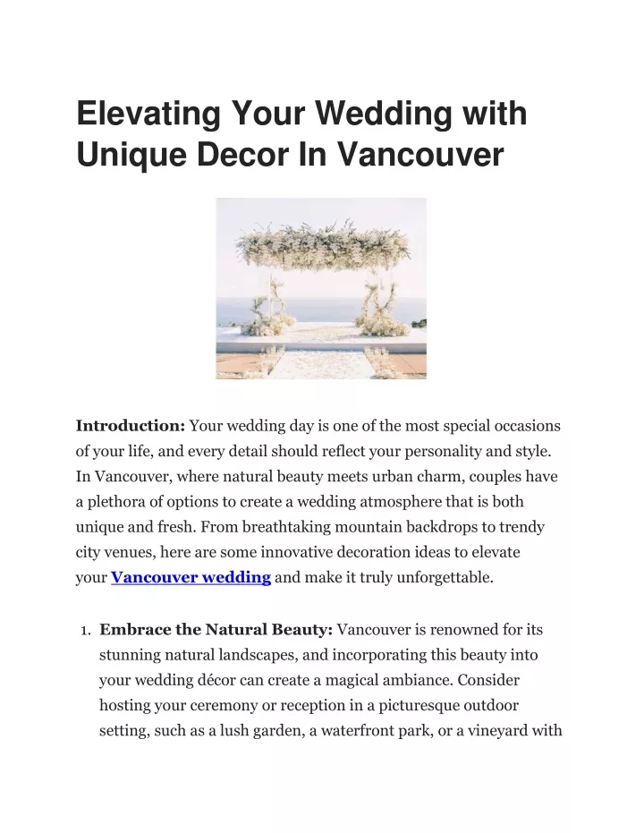 elevating your wedding with unique decor