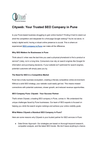 Cityweb: Your Trusted SEO Company in Pune