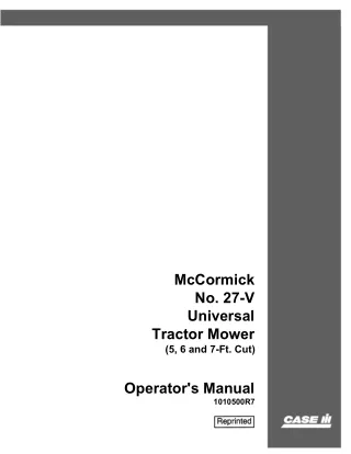 Case IH McCormick No.27-V Universal Tractor Mower (5,6 and 7-Ft.Cut) Operator’s Manual Instant Download (Publication No.