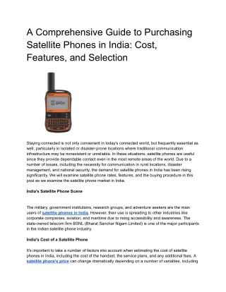 A Comprehensive Guide to Purchasing Satellite Phones in India_ Cost, Features, and Selection
