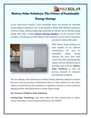 Battery Solar Solutions The Future of Sustainable Energy Storage
