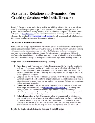 Relationship coaching for couples - India Houseinc