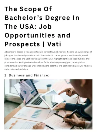 The Scope Of Bachelor’s Degree In The USA Job Opportunities and Prospects|Vati