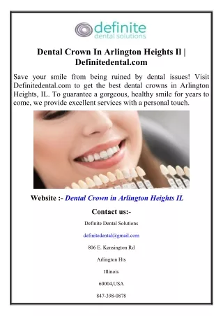 Dental Crown In Arlington Heights  Definitedental.com