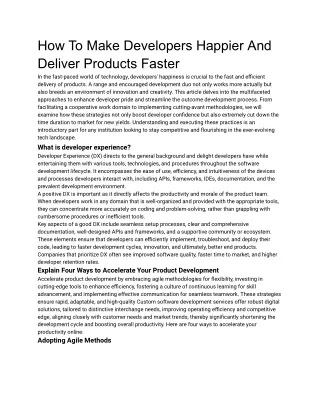 How To Make Developers Happier And Deliver Products Faster