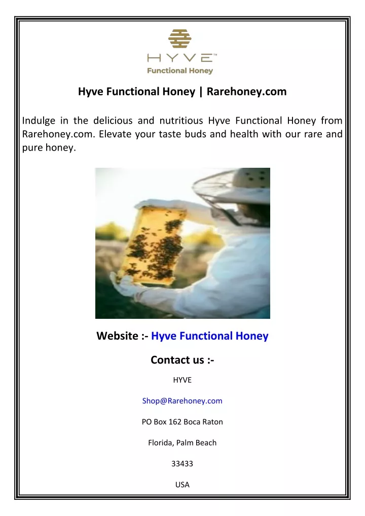 hyve functional honey rarehoney com