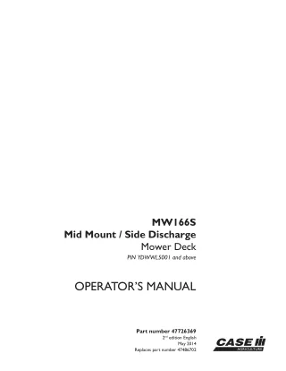 Case IH MW166S Mid MountSide Discharge Mower Deck (Pin.YDWWL5001 and above) Operator’s Manual Instant Download (Publicat