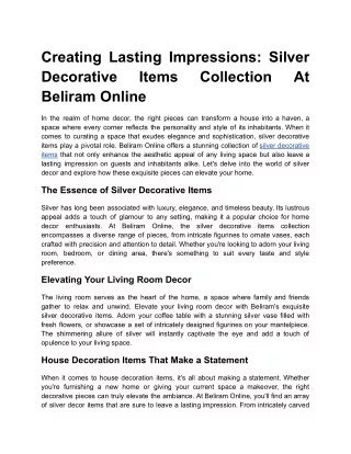 Creating Lasting Impressions_ Silver Decorative Items Collection At Beliram Online