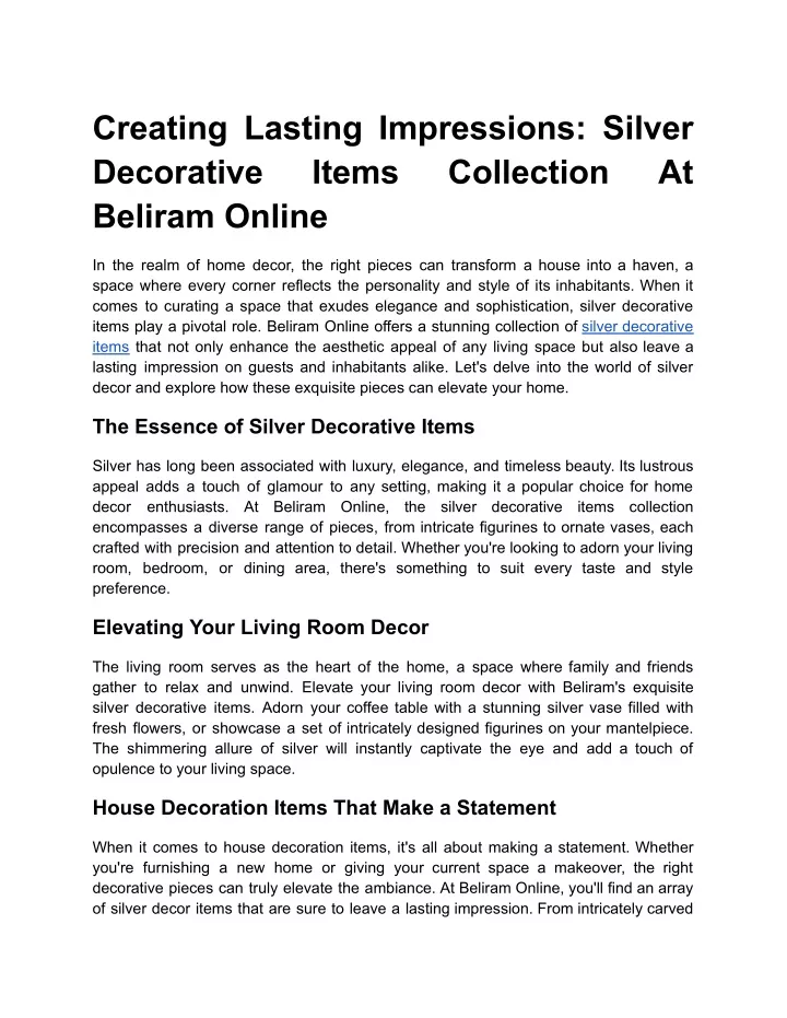 creating lasting impressions silver decorative