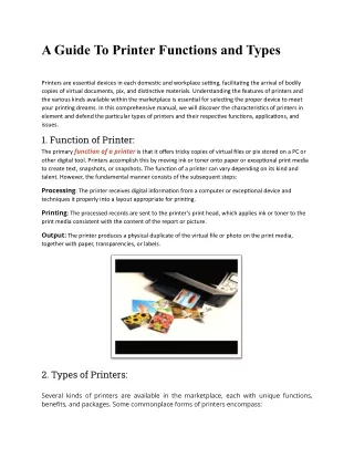 A Guide To Printer Functions and Types
