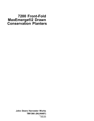 John Deere 7200 Front-Fold MaxEmerge 2 Drawn Conservation Planters Service Repair Manual (tm1366)