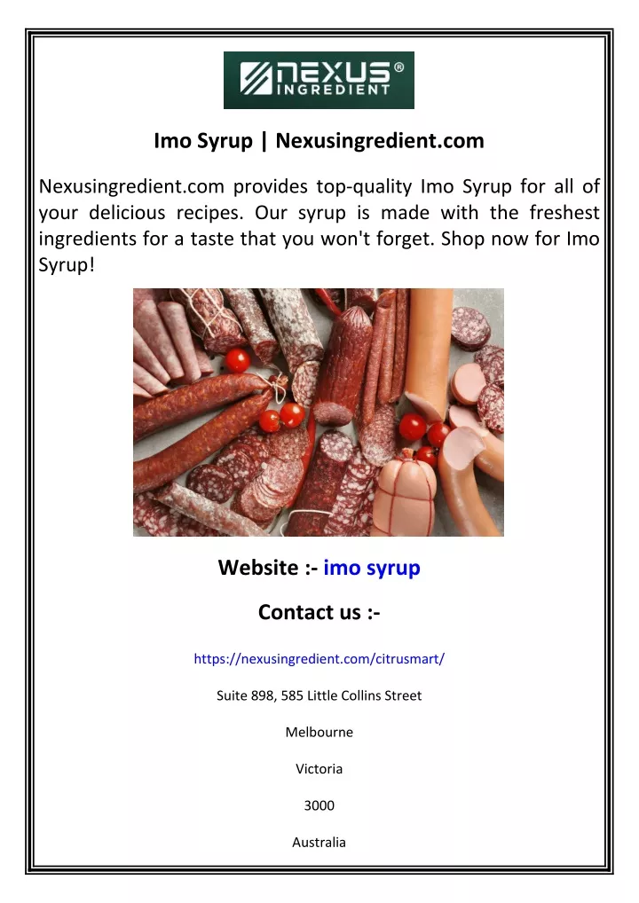 imo syrup nexusingredient com