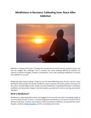 Mindfulness in Recovery: Cultivating Inner Peace After Addiction