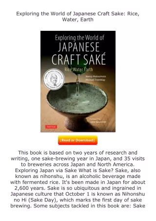 [PDF]❤READ⚡ Exploring the World of Japanese Craft Sake: Rice, Water, Earth