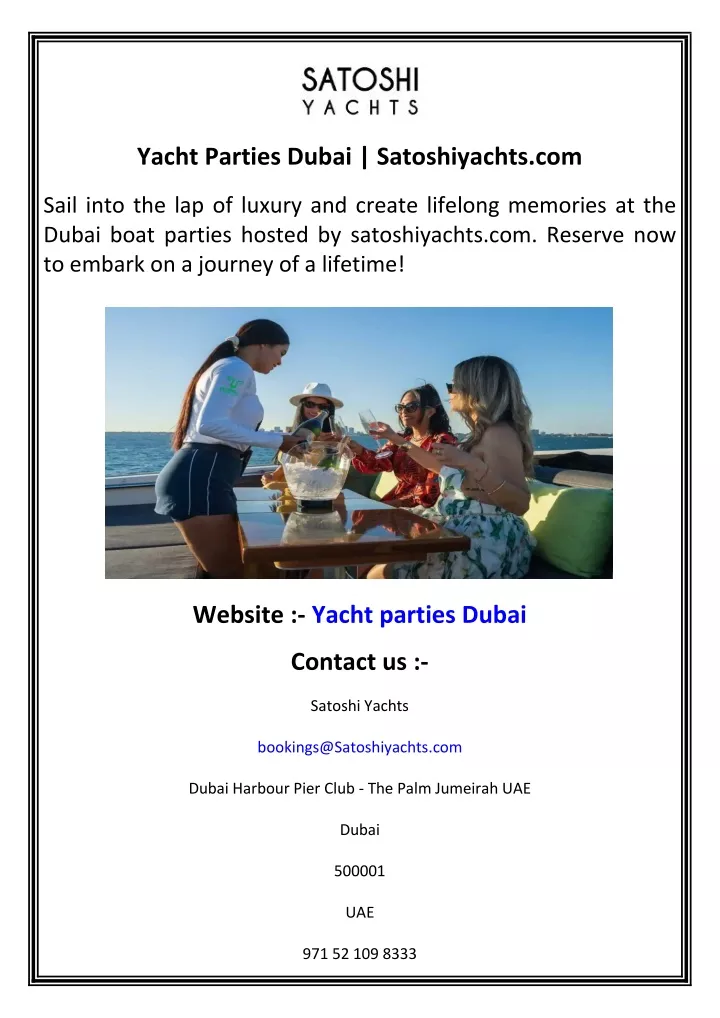 yacht parties dubai satoshiyachts com