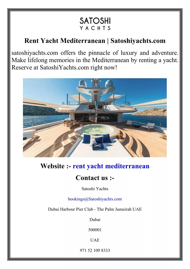 PPT - Rent Yacht Mediterranean Satoshiyachts.com PowerPoint ...