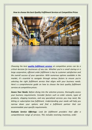 How to choose the best Quality Fulfillment Services at Competitive Prices