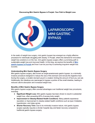 Discovering Mini Gastric Bypass in Punjab_ Your Path to Weight Loss