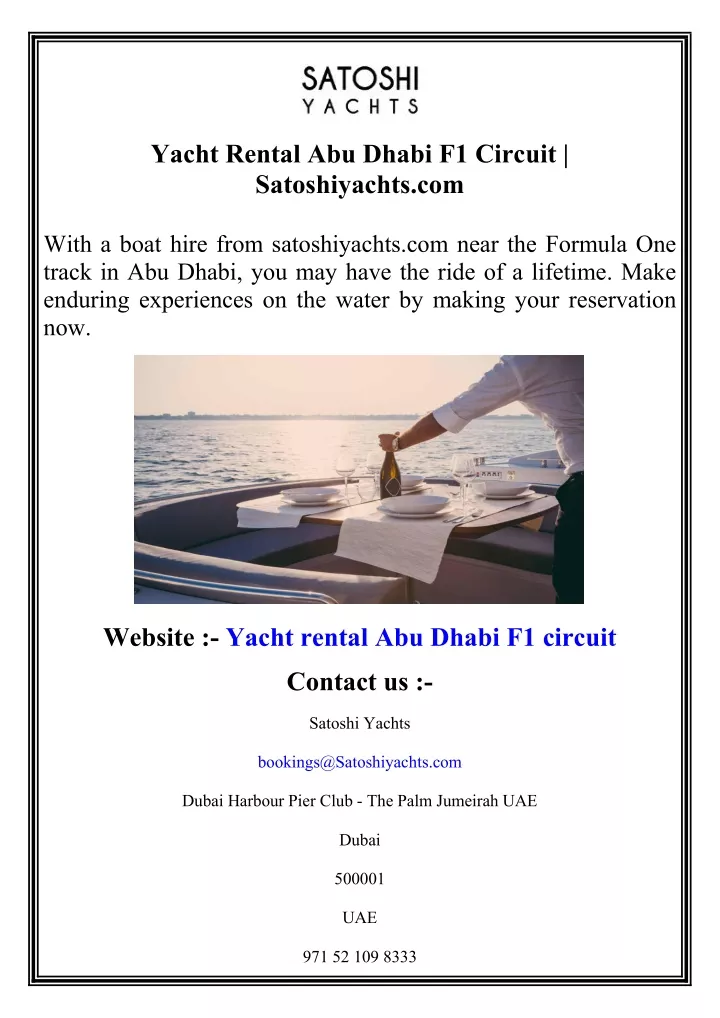 yacht rental abu dhabi f1 circuit satoshiyachts