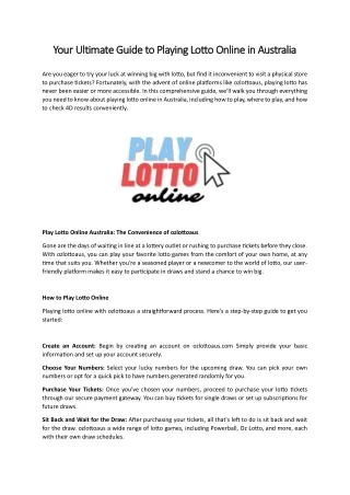 Your Ultimate Guide to Playing Lotto Online in Australia