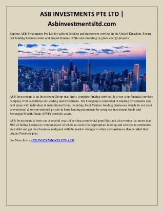 ASB INVESTMENTS PTE LTD | Asbinvestmentsltd.com