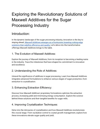 Exploring the Revolutionary Solutions of Maxwell Additives for the Sugar Processing Industry