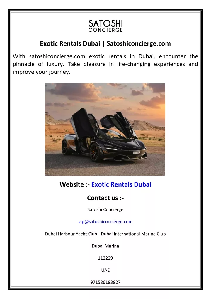 exotic rentals dubai satoshiconcierge com