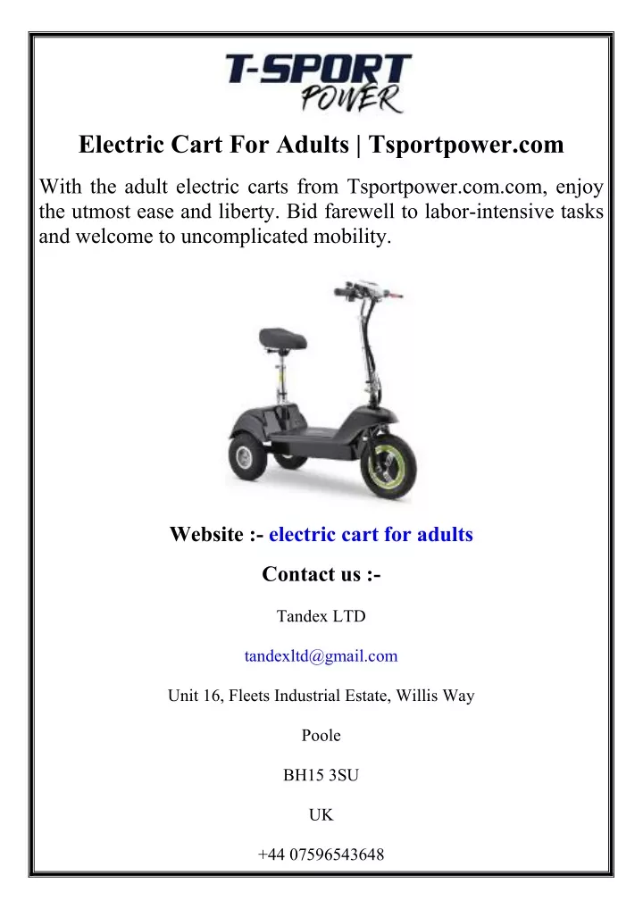 electric cart for adults tsportpower com