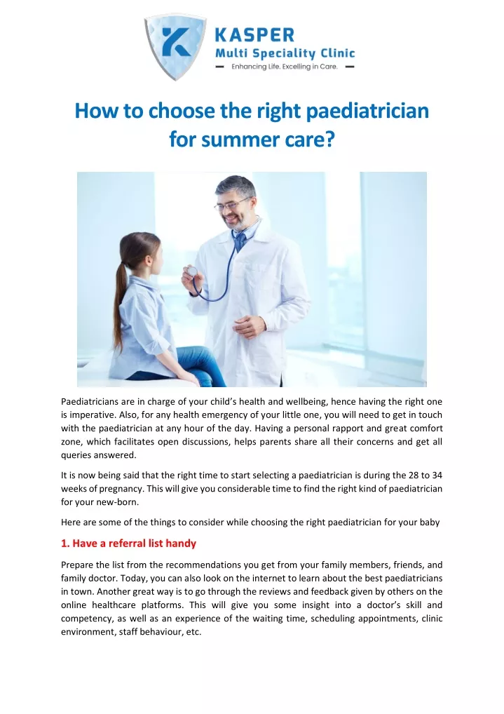how to choose the right paediatrician for summer