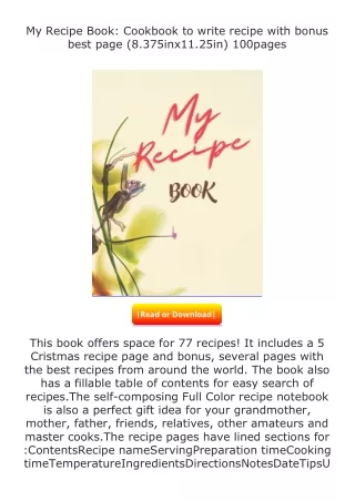 download⚡[PDF]❤ My Recipe Book: Cookbook to write recipe with bonus best pa