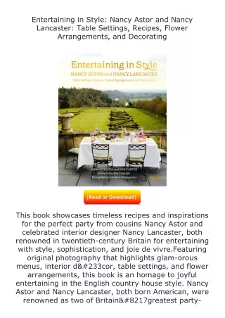 ❤PDF⚡ Entertaining in Style: Nancy Astor and Nancy Lancaster: Table Setting