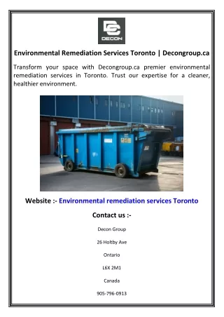 Environmental Remediation Services Toronto   Decongroup.ca