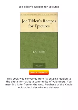 Pdf⚡(read✔online) Joe Tilden's Recipes for Epicures