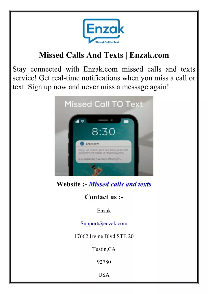 missed calls and texts enzak com