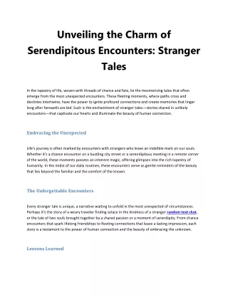 Unveiling the Charm of Serendipitous Encounters Stranger Tales