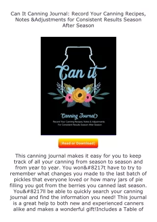 read ❤️(✔️pdf✔️) Can It Canning Journal: Record Your Canning Recipes, Notes