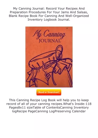 Download❤[READ]✔ My Canning Journal: Record Your Recipes And Preparation Pr