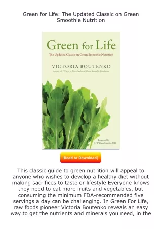 free read (✔️pdf❤️) Green for Life: The Updated Classic on Green Smoothie N