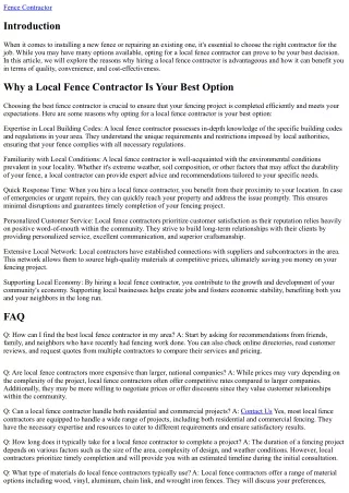 Why a Local Fence Contractor Is Your Best Option