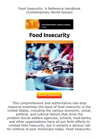 free read (✔️pdf❤️) Food Insecurity: A Reference Handbook (Contemporary Wor